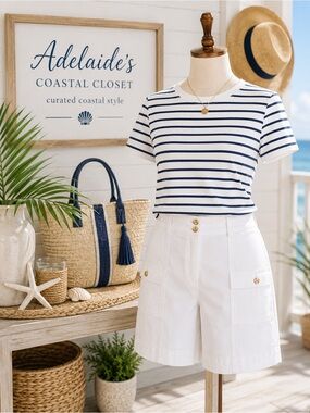 Talbots White Linen Blend Utility Shorts Size 12 Cotton Stretch EUC